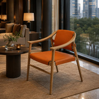 Fauteuil d'appoint chic de style français en cuir pleine fleur et bois de frêne pour hall d'hôtel et zone sociale