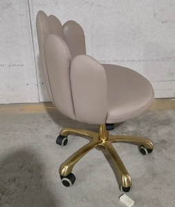 Taburete de Salón de Cuero PU, Silla de Barbero Giratoria con Altura Ajustable, Asiento Acolchado para Salón de Belleza con Base Dorada - Product Image 3