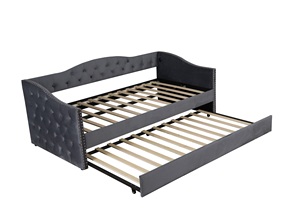 Willsoon Diván Moderno de Terciopelo Gris con Cabecera Acolchada y Detalles de Tachuelas, Sofá <span class=keywords><strong>Cama</strong></span> Multifuncional con <span class=keywords><strong>Cama</strong></span> Extraíble - Product Image 5