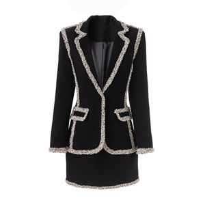 2025 recién llegados otoño moda Nueva gama alta calidad mujeres <span class=keywords><strong>terciopelo</strong></span> con Tweed adornos diseños Blazer con minifalda traje conjunto - Product Image 1