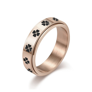Four Leaf Clover Rotating <b>Ring</b> Unisex Pinky <b>Ring</b> Gift Jewelry Relief Anxiety Good Luck Symbol Rose Gold Tone - Product Image 1