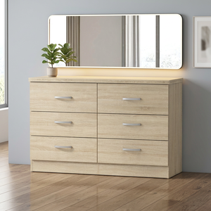 Commode à 6 tiroirs de style INS, moderne, en bois, avec miroir personnalisé, pour chambre à coucher, salon, fabriquée en Malaisie - Product Image 3