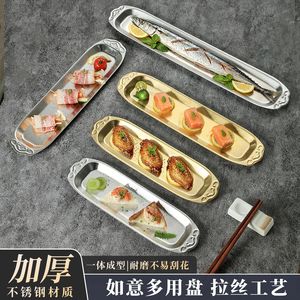 Stainless Steel Long Plate Set Stackable Commercial Restaurant Tableware For Hot Pot Sushi Barbecue Dishes - Product Image 5