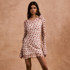 Vestido de Gasa con Estampado de Lunares para Mujer, Escote Asimétrico, Espalda Descubierta, para Fiestas y Uso Casual - Product Image 1