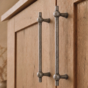 Französischer Stil T-förmige Schrankgriffe H59 Messing Antik Silber 96 128 160mm Einloch-Möbelschubladengriffe - Product Image 1