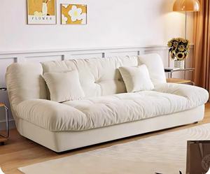 Modern French-Style Cloud Cream Convertible Sofa <strong>Bed</strong> | 2-in-1 Plush Recline Sleep Sturdy <strong>Wood</strong> Frame Milk Velvet Storage - Product Image 1