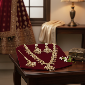 Wholesale High Quality New Vintage Copper Gold Plated <b>Crystal</b> Bridal Jewelry <b>Set</b> Long Mala Necklace Earrings Maang Wedding Gift - Product Image 3