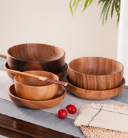 Cuencos de Madera de Nogal y Roble, Platos de Fruta Extra Grandes, Cuencos de Madera para Niños, Vajilla para Picnic, Venta al por Mayor