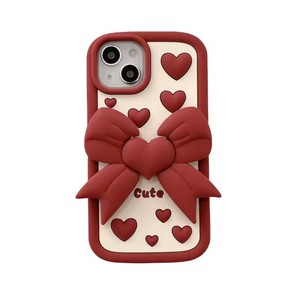 เคสโทรศัพท์ซิลิโคน 3 มิติ รูปหัวใจผูกโบว์ พร้อมขาตั้งแบบซ่อน สำหรับ iPhone 14/13 ใช้ได้กับ 12/11 16/15 Pro <span class=keywords><strong>Max</strong></span> - Product Image 5
