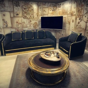 Sofá <span class=keywords><strong>de</strong></span> terciopelo plisado <span class=keywords><strong>de</strong></span> oro negro Muebles <span class=keywords><strong>de</strong></span> sala Sofá tapizado - Product Image 2