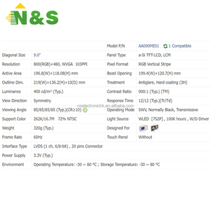 <b>9</b>" 800*480 LCD Display For Industrial Control Medical Automotive Equipment AA090ME01 - Product Image 4