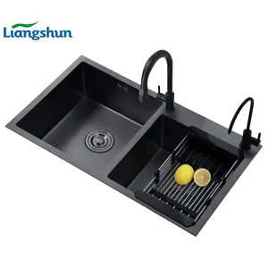 Fregadero Negro 201 Stainless Steel Kitchen Sink Modern Design Double Bowl  Undermount Washing Hand Basin 304 Ss Nano Sink - China Stainless Steel  Sink, Handmade Sink