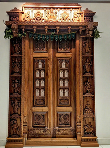 Puerta Principal de Teca de Birmania Estilo Antiguo para Sala de Pooja, con Adornos del Divino Señor Ganapathi, a Precio de Fábrica - Product Image 4