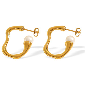 Pendientes de Aro Geométricos Chapados en Oro con Perla Sintética para Uso Diario de Mujer - Product Image 5