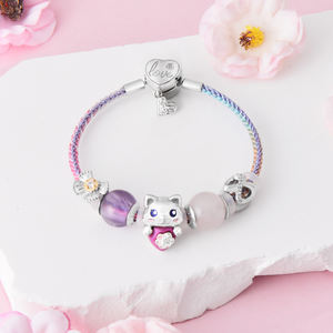 ขายส่ง925เงินสเตอร์ลิงจี้หัวใจแมวเสน่ห์งานฝีมือ3D สไตล์น่ารักสำหรับกำไลลูกปัด DIY หรือกำไลข้อมือ - Product Image 5