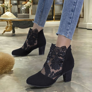 <span class=keywords><strong>Botas</strong></span> cortas de tacón alto de invierno 2024, <span class=keywords><strong>botas</strong></span> campestres de mujer <span class=keywords><strong>con</strong></span> diseño de malla de encaje de Color sólido - Product Image 2
