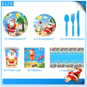 Suprimentos para Festa de Natal e Verão: Pratos de Papel, Guardanapos, Copos, Toalhas de Mesa e Talheres para Decoração de Jantar Festivo e Celebração de Feriados - Product Image 2