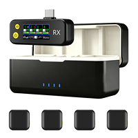Sistema Microfonico Wireless 4 in 1 e Mini Microfono Lavalier 48KHz 24bit con Portata di Trasmissione di 300m per Creatori di Contenuti Video