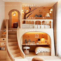 Lit superposé en bois massif couleur crème avec garde-corps de sécurité, design simple, personnalisable pour maisons d'hôtes et chambres d'enfants, lit à deux étages