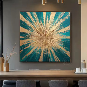 Peinture à l'huile peinte à la main, cadre doré, carré, moderne, minimaliste, décoration murale pour salon - Product Image 4
