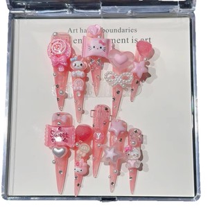 Date Y2K Spice Girl <span class=keywords><strong>Long</strong></span> Canard De Luxe Français En Métal Rivet Carré Punk Diamant <span class=keywords><strong>Faux</strong></span> Ongles Cadeau Acrylique À La Main Presse sur Ongles - Product Image 1