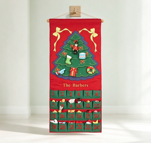 Nuovo Calendario dell'Avvento per Bambini Personalizzato Rosso con Albero Verde, Tasche Morbide, Numeri Ricamati, Giocattolo Semplice - Product Image 1