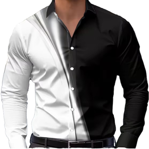 เสื้อเชิ้ตแขนยาวผู้ชายสีดำขาว ผ้าซาติน สไตล์ลำลอง ระบายอากาศได้ดี เป็นมิตรกับสิ่งแวดล้อม ลายพิมพ์ดีไซน์เนอร์ สำหรับฤดูหนาว ติดกระดุมแถวเดียว - Product Image 1