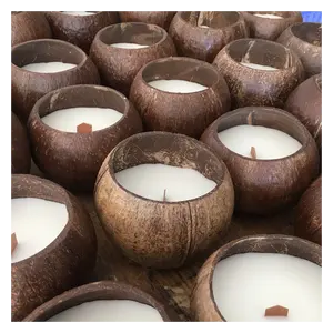 批发椰壳蜡烛与木芯椰子碗蜡烛私人标签保持空气新鲜