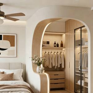 Factory-Priced E0/NAF Wooden Bedroom <b>Wardrobe</b> Custom Curved Arch Design Multi-Purpose Storage With Integrated <b>Drawers</b> - Product Image 6