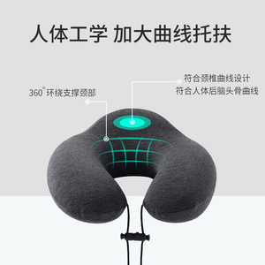 U-Shaped Neck Pillow <b>Memory</b> <b>Foam</b> Travel Airplane Pillow Dark Gray Office Nap Support - Product Image 3
