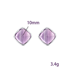9 High Quality 10mm Square Sugar Amethyst Stud <b>Earrings</b> 925 Silver Women's Hypoallergenic Elegant Jewelry - Product Image 6