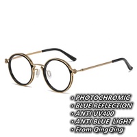 Lunettes Photochromiques Anti-Lumière Bleue pour Hommes, Style Punk Métal Rétro, Cercle Noir et Or, Verres Photogray Anti-Reflet 2026