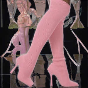 Botas de tacón alto para mujer, listas para enviar, estilo occidental, para otoño, invierno y verano, con lazo, tejido de punto, antideslizantes y antiestáticas - Product Image 2