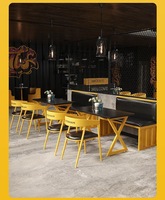 Canapé de restaurant rembourré en PU imperméable, banquette murale, ensemble table ronde et chaises pour bistro et restaurant