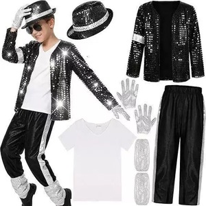 Disfraz Infantil de Michael Jackson, Estrella del Pop de los 80, Traje Retro con Lentejuelas, Pantalones, Sombrero y Guantes para Niños, Fiesta de Halloween - Product Image 1