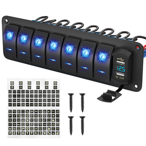 7 Gang Marine Boat 12v Waterproof Blue LED On/off Rocker Switch Panel <b>With</b> 5V 4.2A Dual <b>USB</b> Charger Digital Voltmeter <b>Socket</b> - Product Image 1