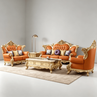 Ensemble de canapés et fauteuils en cuir pour salon, avec accoudoirs sculptés et sièges rembourrés