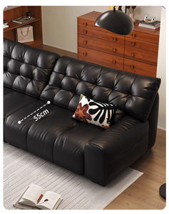 أريكة فاخرة على شكل سحابة من الجلد الطبيعي الفاخر بلون التوت الأسود العميق لعام 2026، تصميم خطي مدمج بثلاثة مقاعد لغرفة المعيشة الصغيرة - Product Image 5