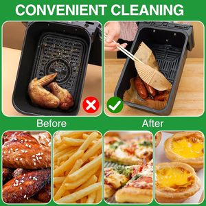 Papier sulfurisé rectangulaire personnalisé pour friteuse à air, 100 pièces, double face, résistant à l'huile, compatible alimentaire, imperméable et compatible four - Product Image 5