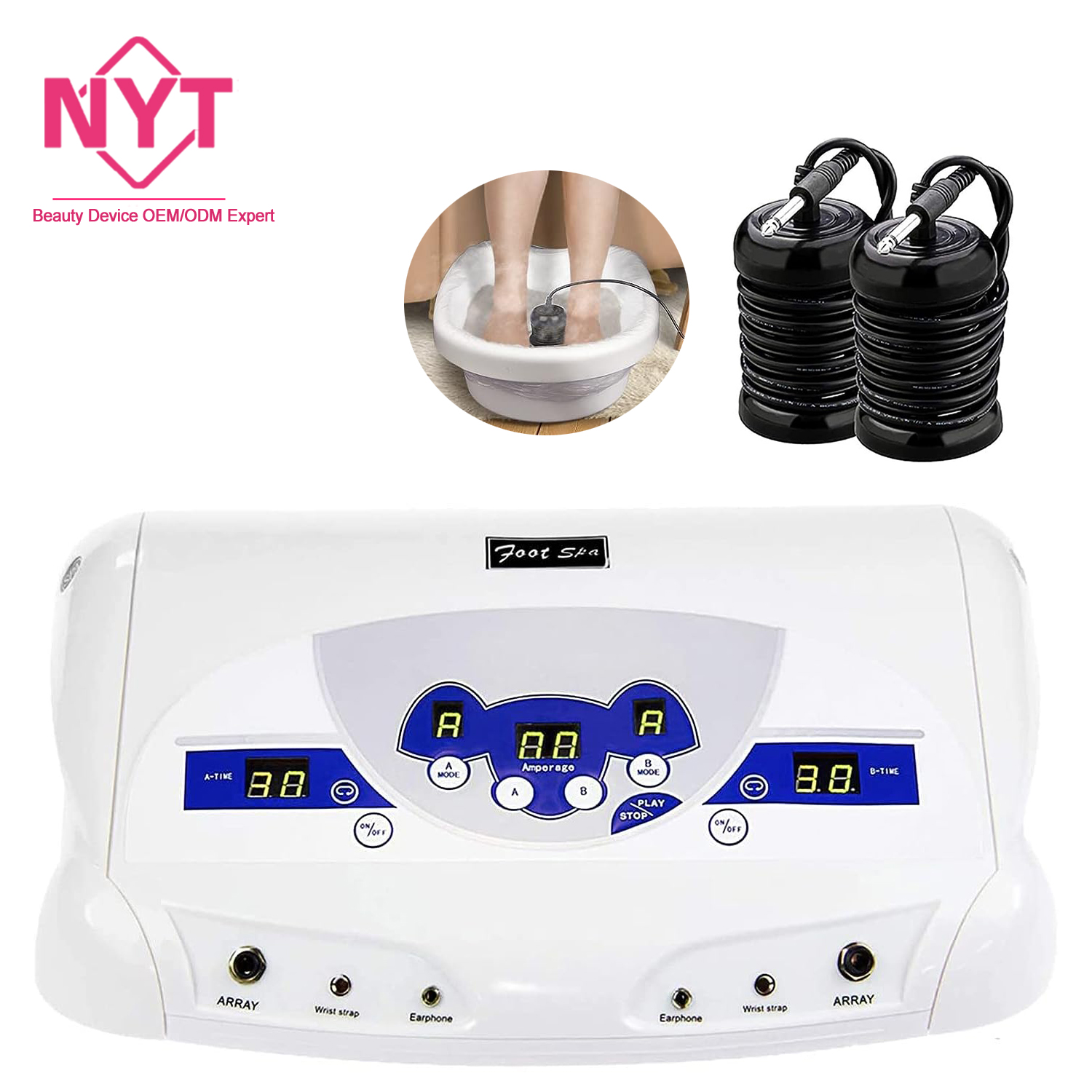 2023 Novo Portátil 2 Matriz Com Mp3 Player Para 2 Usuários Spa Professional Cleanse System Ion Bath Dual Ionic Detox Foot Machine