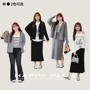 ชุดเสื้อคลุมมีฮู้ดและกระโปรงผ่าข้าง Runqi สีเทา ผ้าฝ้ายถัก สำหรับผู้หญิงไซส์พลัส ชุดลำลอง แขนยาว สีพื้น - Product Image 2