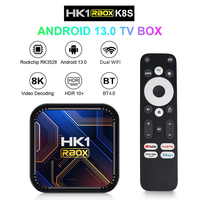 Boîtier TV Android 13 Hot HK1 RBOX K8S RK3528 4G 32G, décodeur numérique, double Wi-Fi 2.4G+5G, 4K, télécommande vocale BT, lecteur multimédia intelligent STB