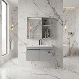 Set Perlengkapan Kamar Mandi WJL Terbaru dari Baja Anti Karat - Wastafel Kamar Mandi Minimalis yang Dipasang di Dinding dengan Cermin Pembesar Terintegrasi - Product Image 1