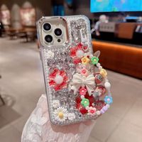 Coque de téléphone 3D à paillettes de luxe pour iPhone 17 Pro Max 16 15 14 13 12 Pro Coque en diamant bling avec sangle en forme de fleur pour filles et femmes