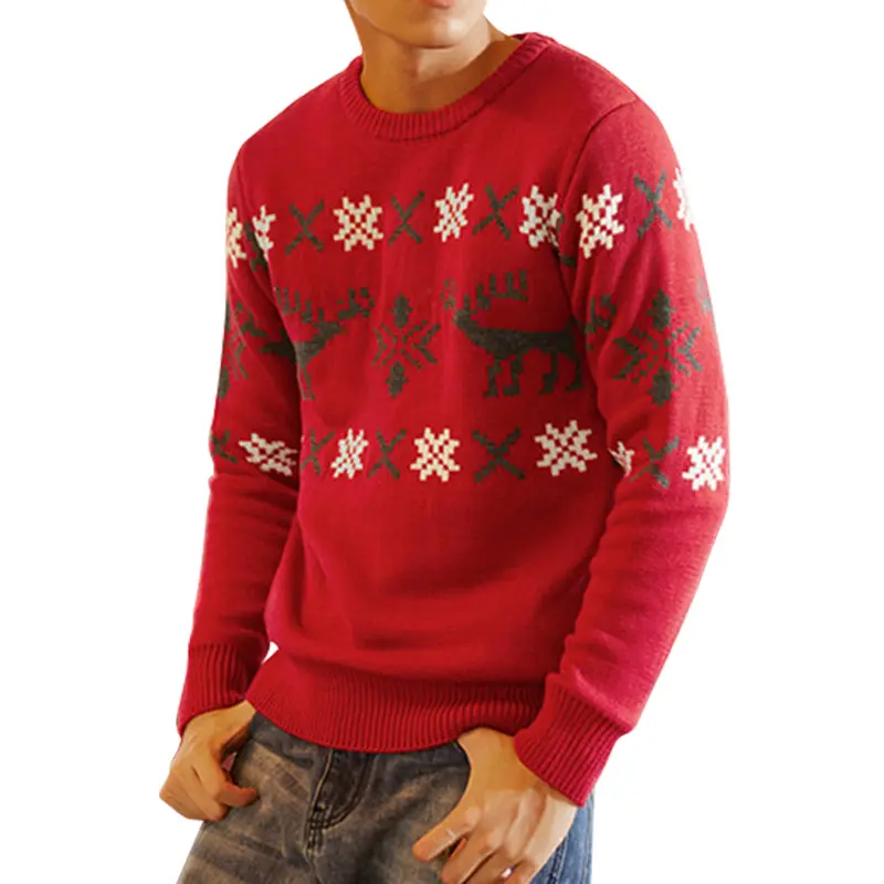 2023 Custom Fashion Jacquard Christmas Sweater Crew neck Pullover Knitwear Heavy Winter Knit Christmas Sweater For Man