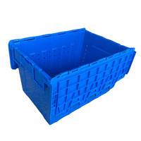 Caisse de rangement en plastique multifonctionnelle, empilable et recyclable avec couvercle, boîte solide de qualité alimentaire et pharmaceutique, conteneur bleu