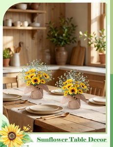 Decoración de Cocina Rústica Estilo Granja, Girasoles Artificiales en Bolsa de Arpillera con Florero - Product Image 6