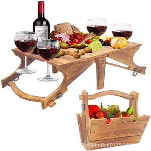Cesta de Picnic Plegable de Madera, Mesa Portátil para Exteriores, Convertible, Rectangular, de Bambú - Product Image 2