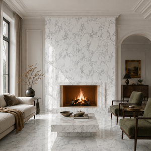 Losa de piedra sinterizada con aspecto de mármol blanco Arabescato, baldosa de porcelana con aspecto de mármol pulido de 1600 x 3200 x 12 mm para encimera de pared - Product Image 2
