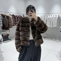 Manteau en fourrure de lapin Rex véritable pour femme, hiver, épais et chaud, design côtelé horizontal, veste courte, vêtement d'extérieur en fourrure à la mode pour femme
